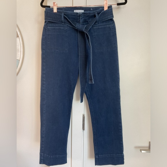 NWOT LOFT Dark Blue Belted, High waist straight ankle jeans. - Picture 3 of 7